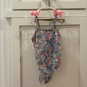 Floral One-Piece Swimsuit with Pink Bow Straps